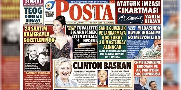 Sabah yazarından Posta'ya: "Clinton kazandı, anketler yanılmadı" diye manşet atmaktan utanmayan densiz