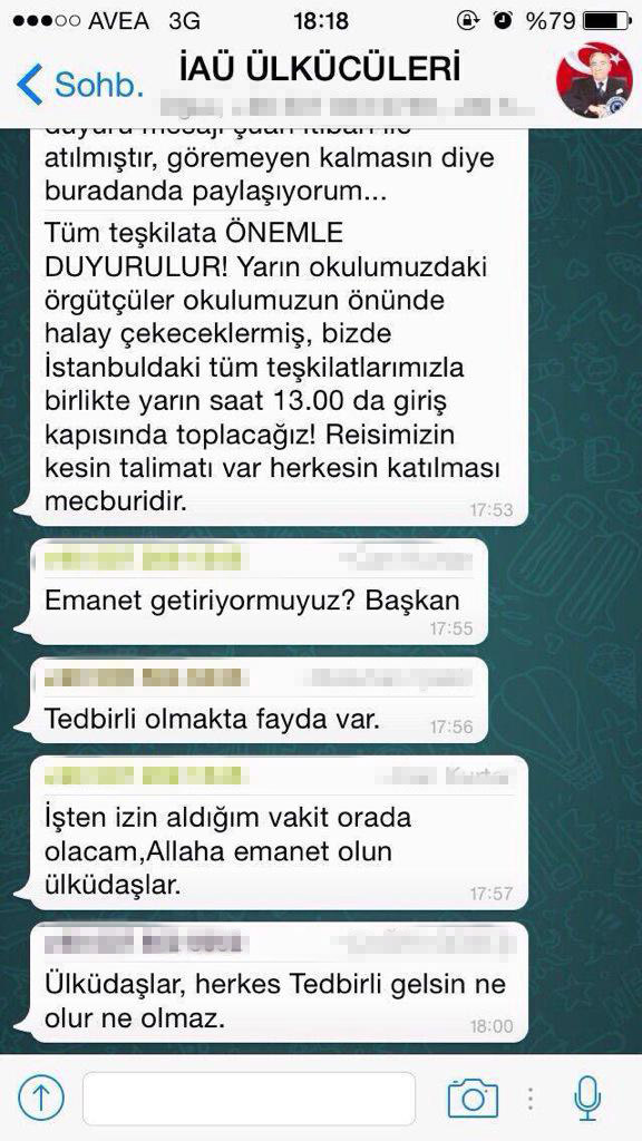 'İstanbul Aydın Üniversitesi Ülkücüleri' adlı gruptan atılan WhatsAapp mesajları