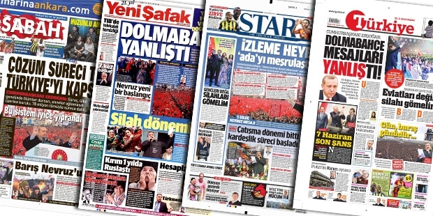 İktidara yakın gazeteler, Başbakan Yardımcısı ve Hükümet Sözcüsü Arınç'ın, Erdoğan'a ağır eleştiriler içeren ve 13 yıllık AKP iktidarı tarihinde bir ilk olan açıklamasını geçiştirdi