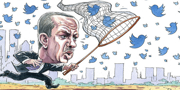 Erdoğan'ın Gezi Parkı sürecinden itibaren sosyal medyayı 'baş belası' ilan etmesinin ardından Twitter ve Youtube'a gelen erişim yasakları, dünya medyasına karikatürlerle de konu oldu