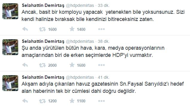 Demirtaş, Sarıyıldız'la ilgili habere Twitter'dan cevap verdi