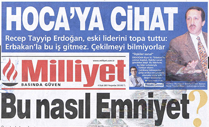 Milliyet'in 4 Ocak 2001 tarihli 1. sayfası.