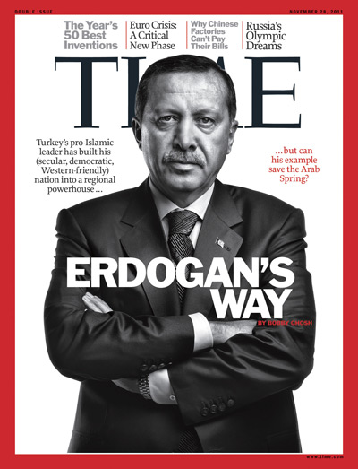 28 Eylül 2011'de 'Erdoğan'ın yolu' başlığıya yayımlanan Time dergisinin kapağı...