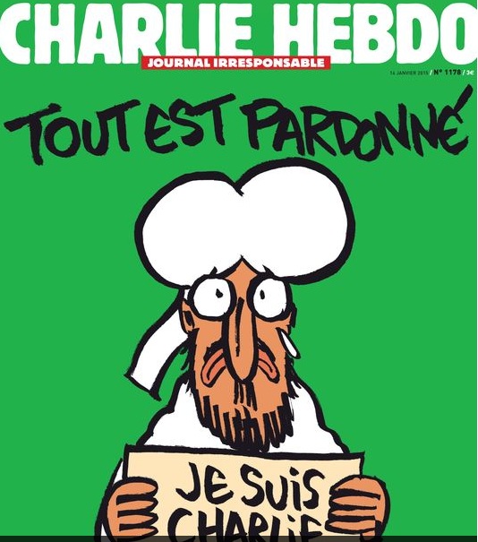 Charlie Hebdo mizah dergisinde yayımlanan ve Hz. Muhammed'in tasvir edildiği belirtilen karikatür