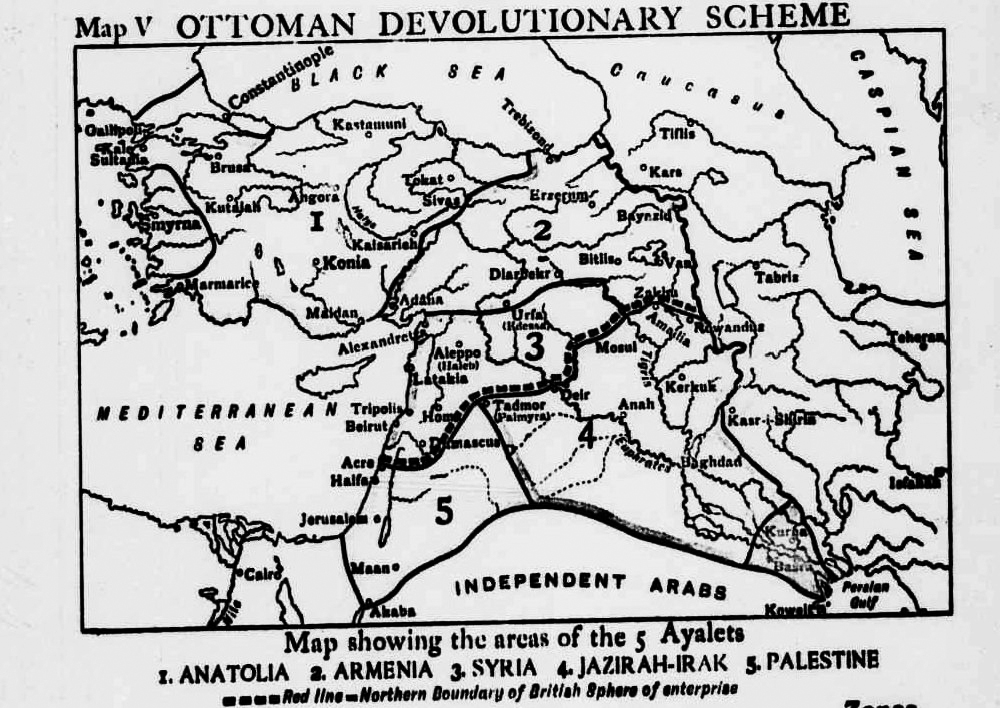 İtilaf devletlerinin 1915 yılında yaptıkları Osmanlı topraklarını bölüşüm planında petrol bölgelerinin dikkatle ayrıldığı görülüyor.