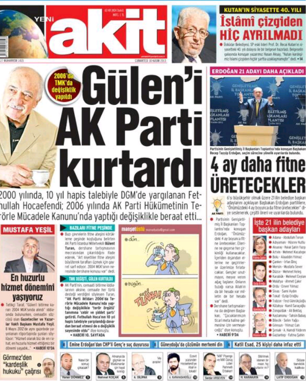 Akit'in 30 Kasım 2013'teki manşeti