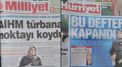 Hürriyet ve Milliyet gazetesi, o dönem AİHM'in ret kararını böyle manşetlerine taşımıştı