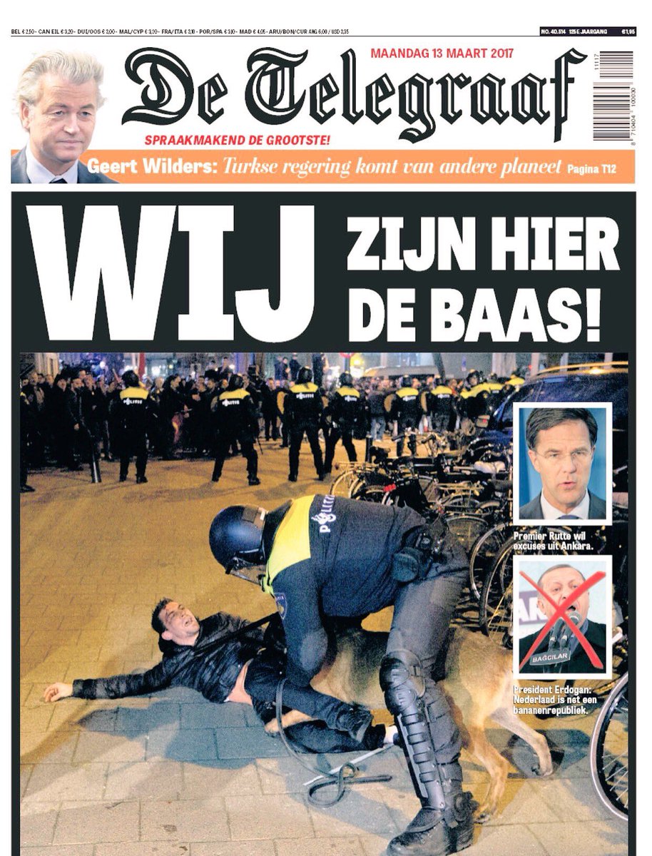 De Telegraaf'ın Erdoğan'ın tepki gösterdiği 13 Mart tarifli manşeti: Burada patron biziz