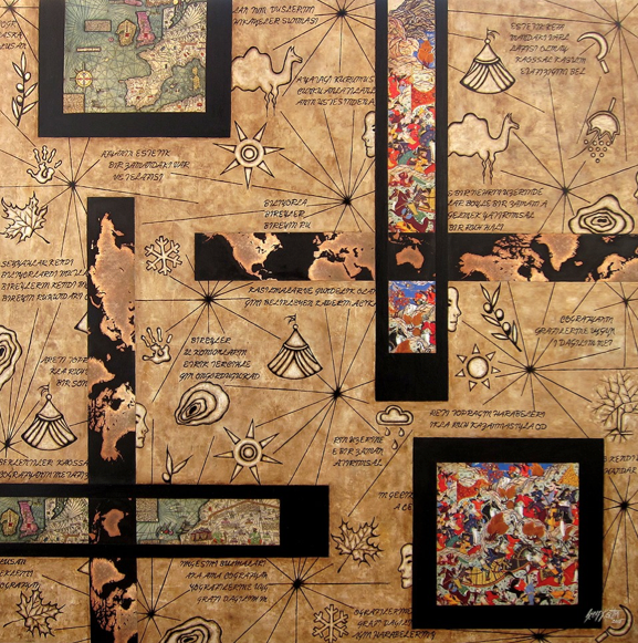 ‘Coğrafya Kaderdir’ – İbn – i Haldun, 2015, Tuval üzerine yağlı boya, 110 x 110 cm.