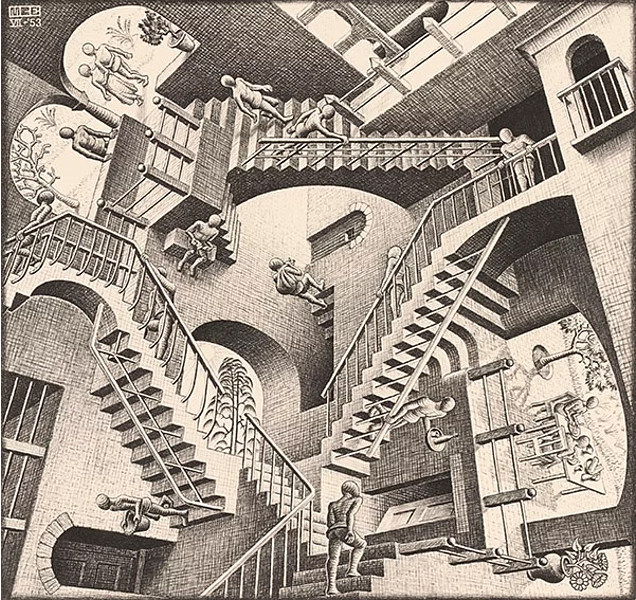 Hollandalı ressam ve grafik sanatçısı Escher'ın Görelilik tablosu 