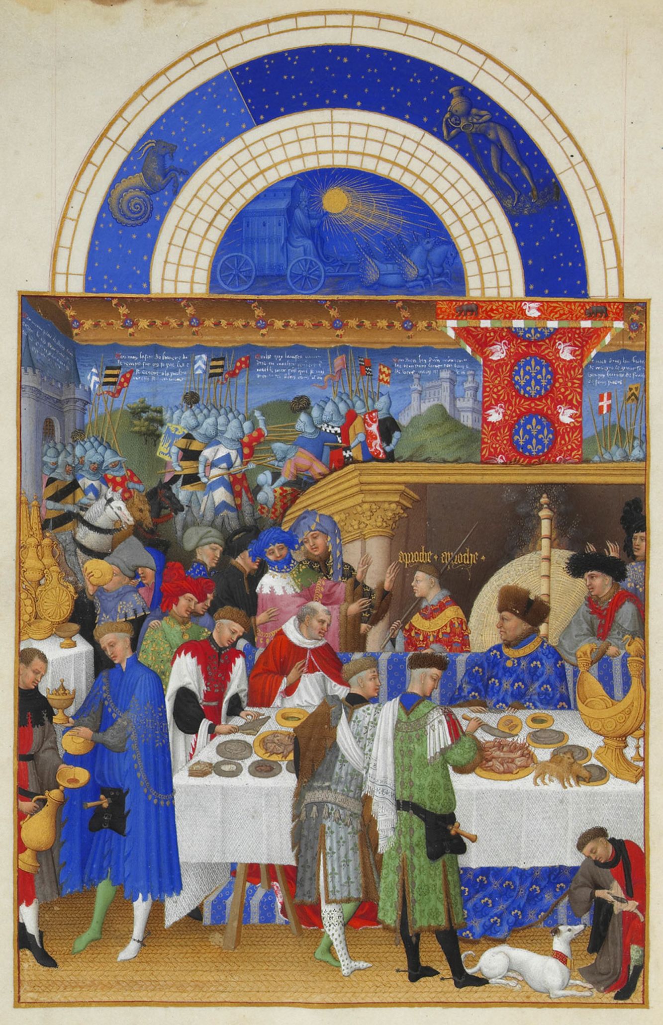  Les Tres Riches Heures du Duc de Berry'den Ocak ayı sahnesi, Limbourg Kardeşler, 15'inci asır.