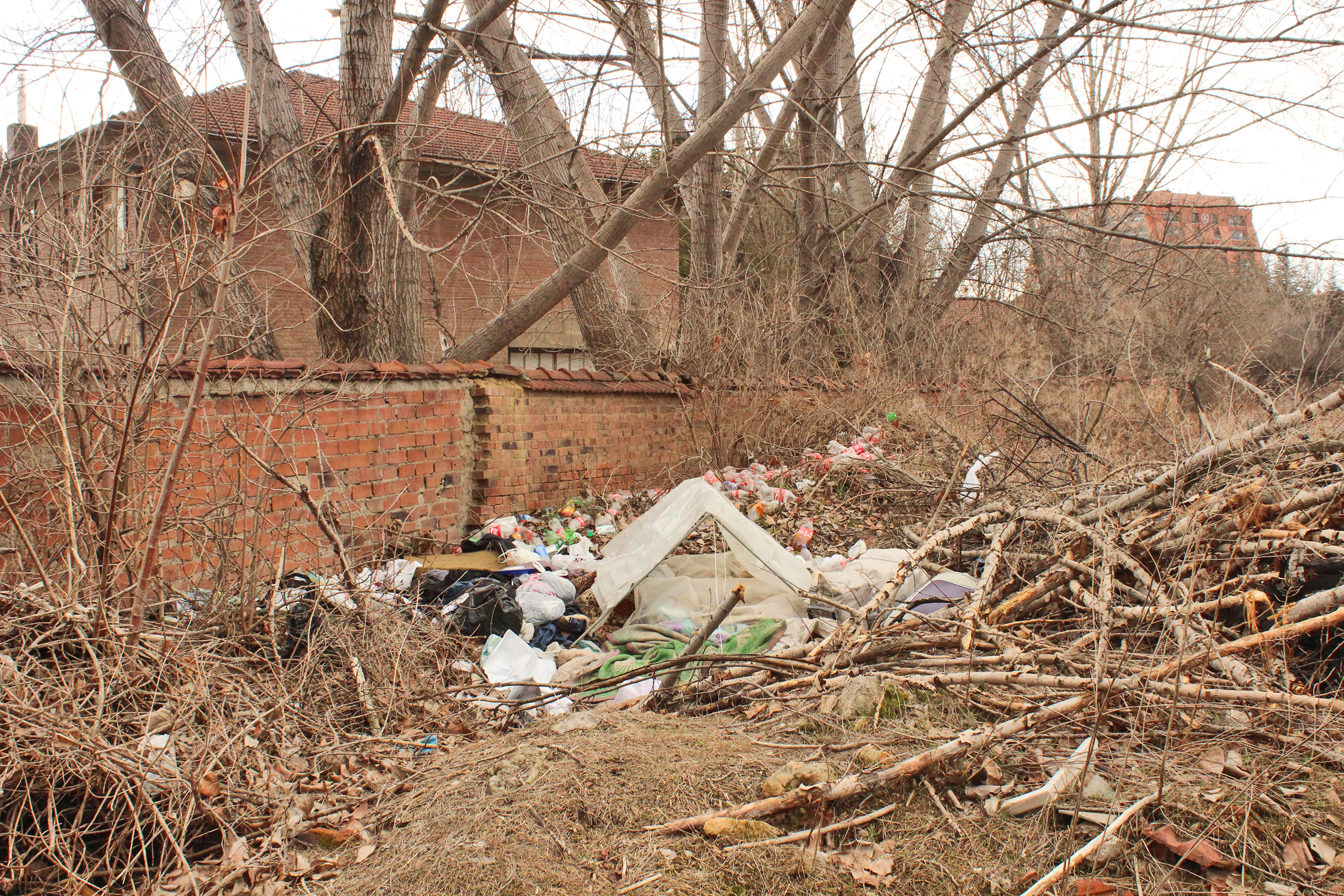 Eskişehir’de Fabrikalar bölgesinde terk edilmiş bir sanayi yapısının civarında kamufle olmuş bir çöp- ev. (2016)