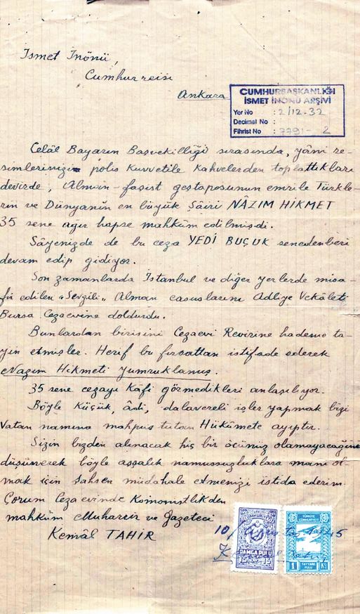 Kemal Tahir’in Çorum Hapishanesi’nden İsmet İnönü’ye gönderdiği mektup