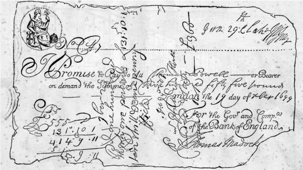 1699'da basılan ilk İngiliz banknotları