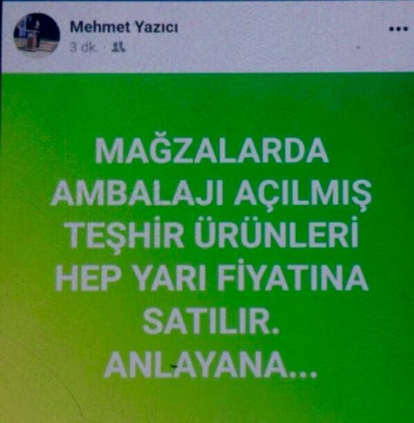 Mehmet Yazıcı'nın Facebook mesajı