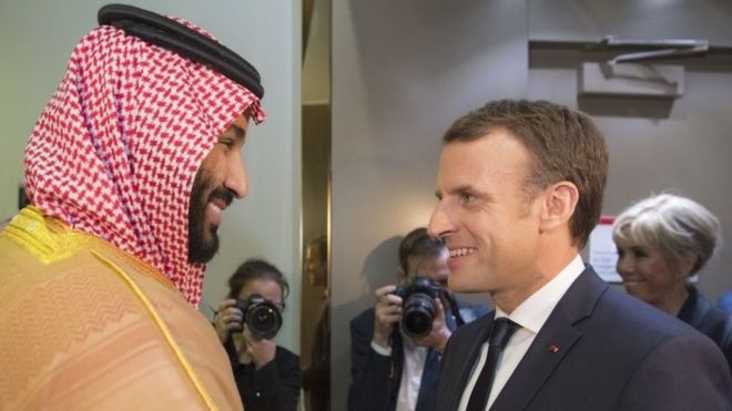 Veliaht Prens Salman ve Emmanuel Macron Riyad'da bir araya geldi.