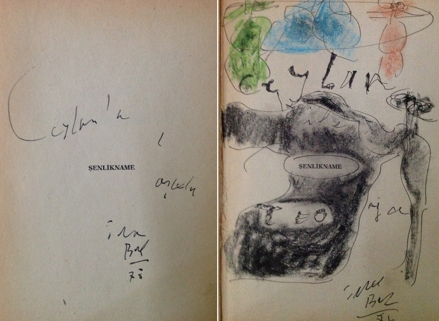 İlhan Berk'in Caylân Orhun için imzaladığı & resimlediği ilk kitaplar