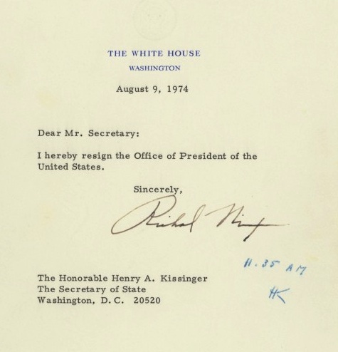 ABD'de başkanlık görevinden istifa ederek ayrılmak zorunda kalan ilk ve tek isim olan Nixon'ın istifa dilekçesi