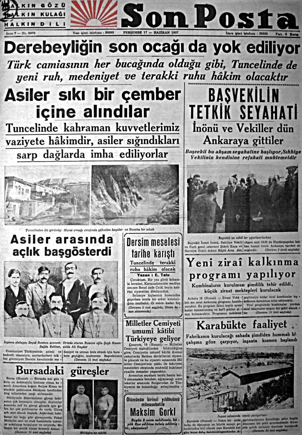 Son Posta gazetesi'nin 17 Haziran 1937 Perşembe tarihli sayısı