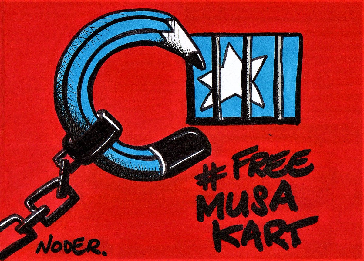 Fransız çizer Noder, karikatüründe "Musa Kart için özgürlük" ifadelerine yer verdi.