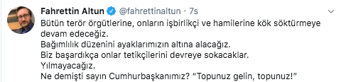 Cumhurbaşkanlığı İletişim Başkanı Altun: Oligarklara meydan okuyoruz, topunuz gelin!