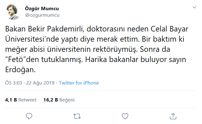 Özgür Mumcu'dan Bakan Pakdemirli çıkışı: Harika bakanlar buluyor sayın Erdoğan