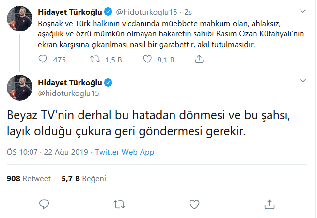 Rasim Ozan Kütahyalı'ya bir tepki de Cumhurbaşkanlığı Başdanışmanı Hidayet Türkoğlu'ndan