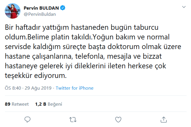 Ameliyat olan Pervin Buldan taburcu oldu