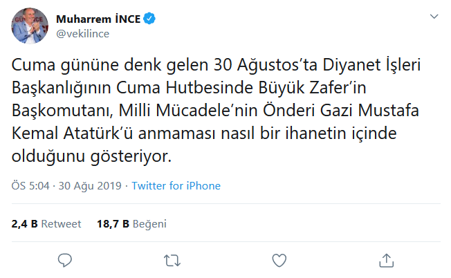 Muharrem İnce’den Diyanet’e: İhanet içindeler