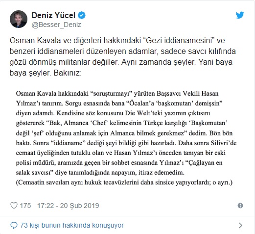 Gazeteci Deniz Yücel'in attığı tweet nedeniyle “kamu görevlisine alenen hakaret” suçlamasıyla yargılandığı davanın ilk duruşması görüldü