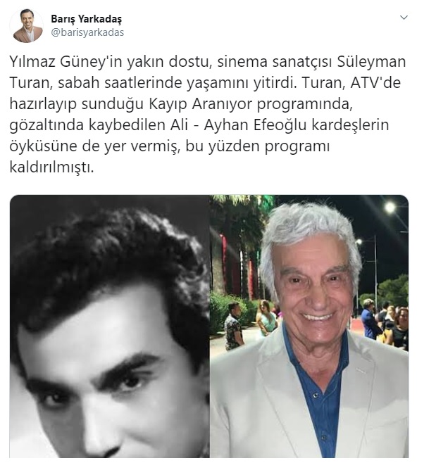 Yeşilçam oyuncusu Süleyman Turan hayatını kaybetti