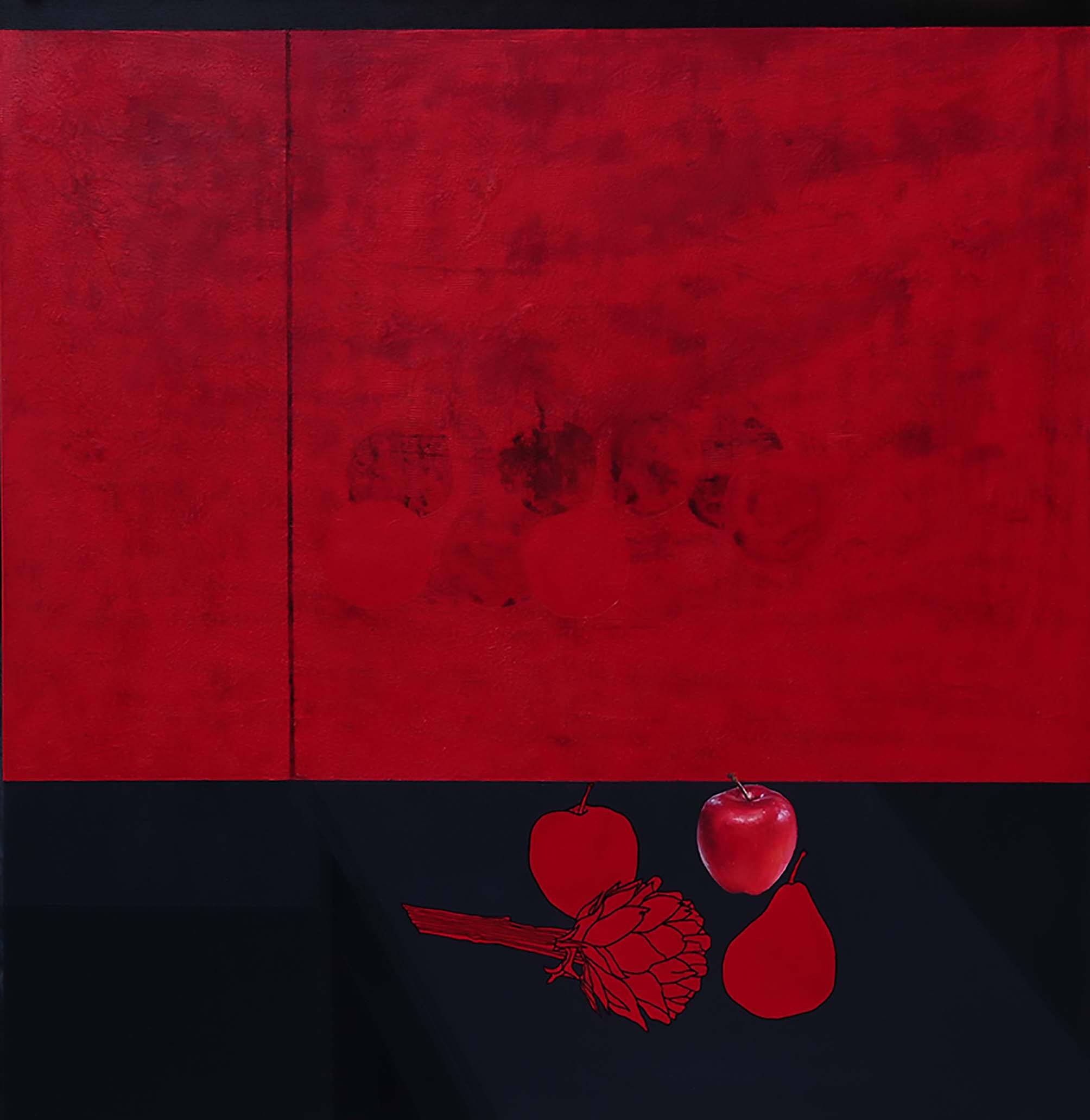 devabil kara, naturmort kırmızı, 2009, tuval üzerine akrilik, 130x120 cm