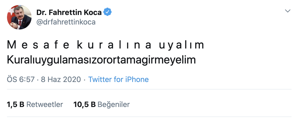 Sağlık Bakanı Koca: M e s a f e k u r a l ı n a u y a l ı m - Resim : 1