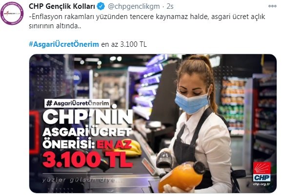 CHP'den #AsgariÜcretÖnerim '3100 TL olsun' kampanyası