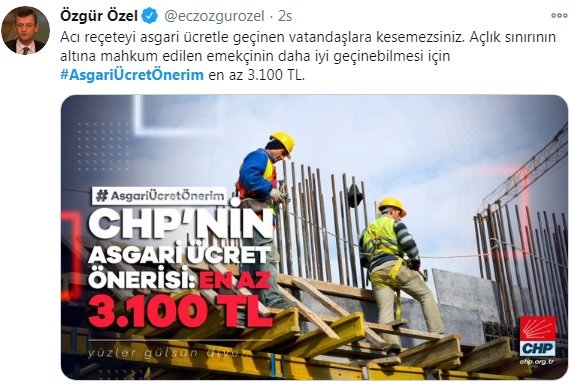 CHP'den #AsgariÜcretÖnerim '3100 TL olsun' kampanyası