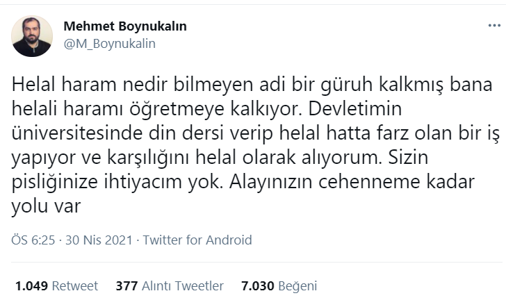 Mehmet Boynukalın, tartışma yaratan "Alayınızın cehenneme kadar yolu var" paylaşımının ardından kapattığı Twitter hesabını yeniden açtı