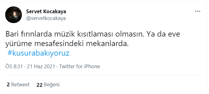 Sosyal medyada Erdoğan'ın müzisyenler için “Kusura bakmasınlar, gece kimsenin kimseyi rahatsız etmeye hakkı yoktur” sözlerine tepki: #KusuraBakıyoruz