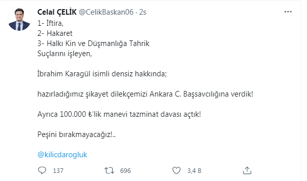 Kılıçdaroğlu'ndan Yeni Şafak müellifi Karagül'e 100 bin liralık tazminat davası