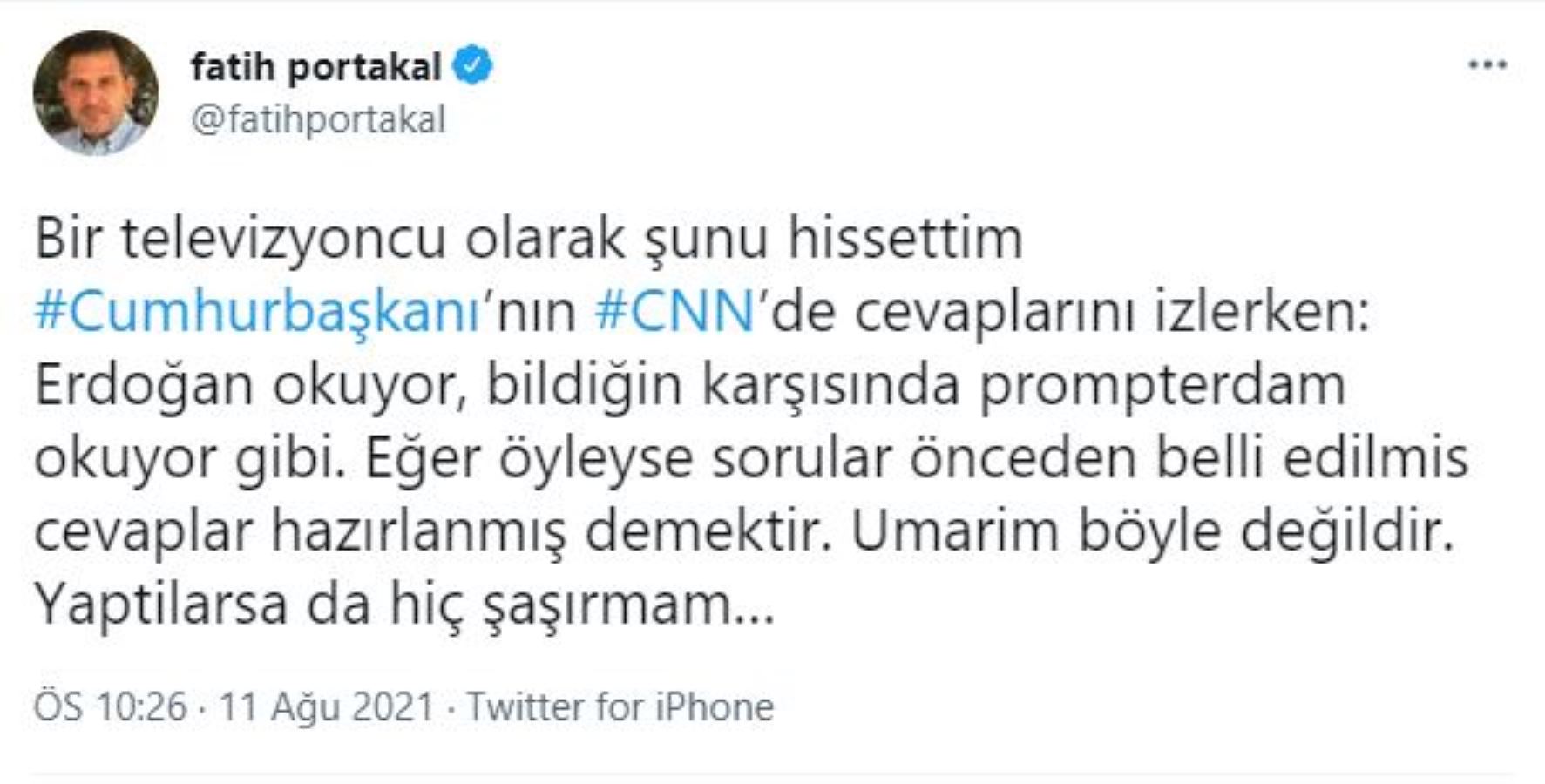 Fatih Portakal'dan Erdoğan'ın canlı yayınına reaksiyon: Biri hatırlatsın onlara düşünmek daha kolay