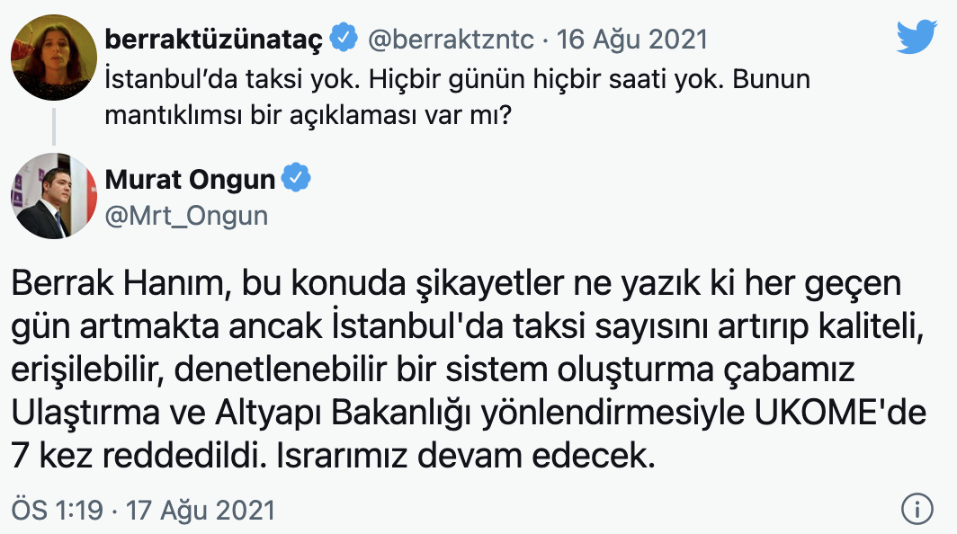 Murat Ongun'dan Berrak Tüzünataç'a taksi cevabı: Israrımız devam edecek