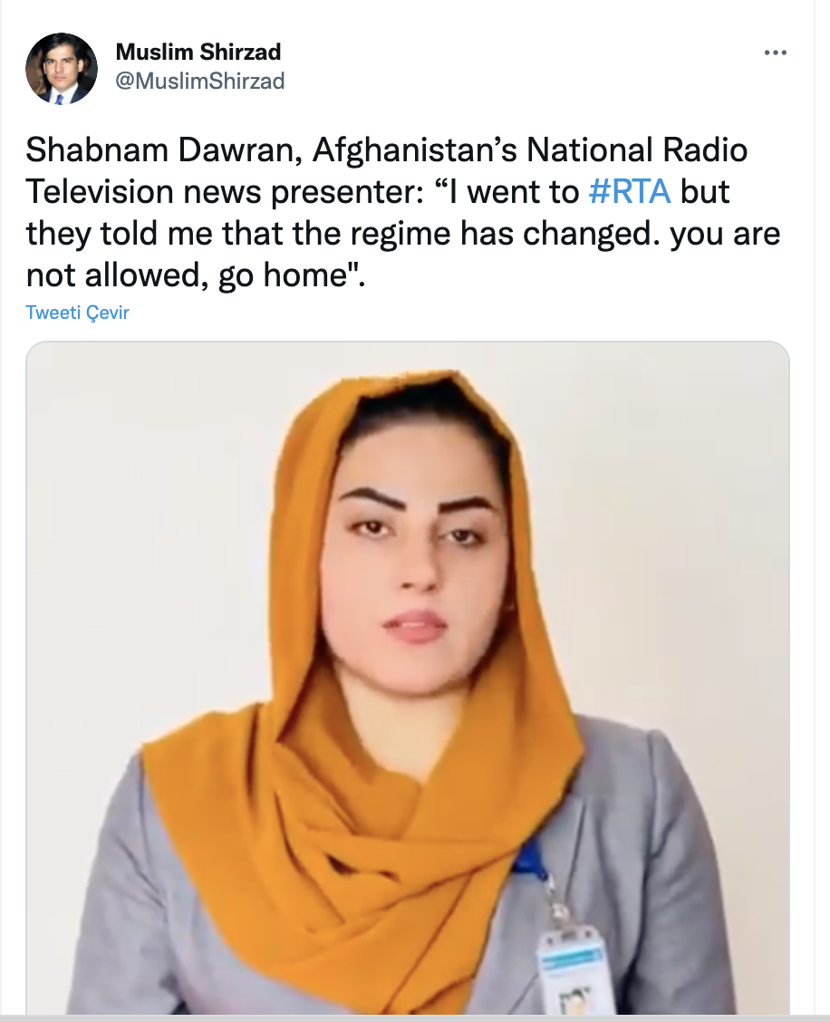 Afganistan devlet televizyonunun bayan haber sunucusu, çalıştığı ofise sokulmadı: 'Rejim değişti, meskenine dön'