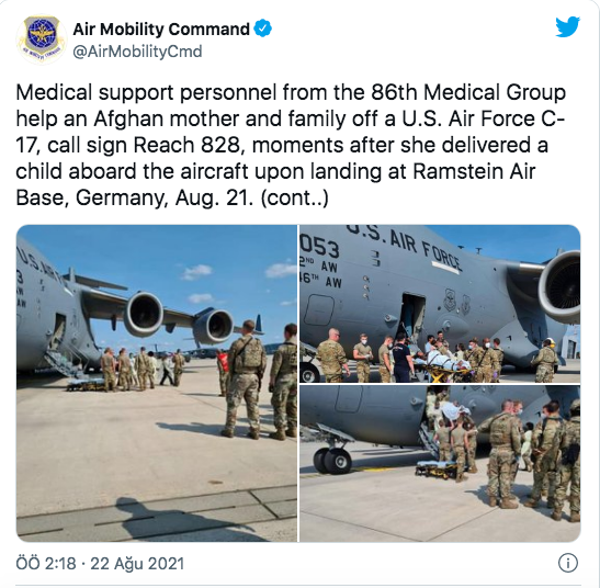 Afganistan'dan tahliye edilen bir bayan ABD kargo uçağında doğum yaptı