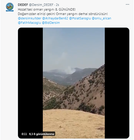 Tunceli Hozat'ta 18 Ağustos'ta başlayan orman yangını sürüyor