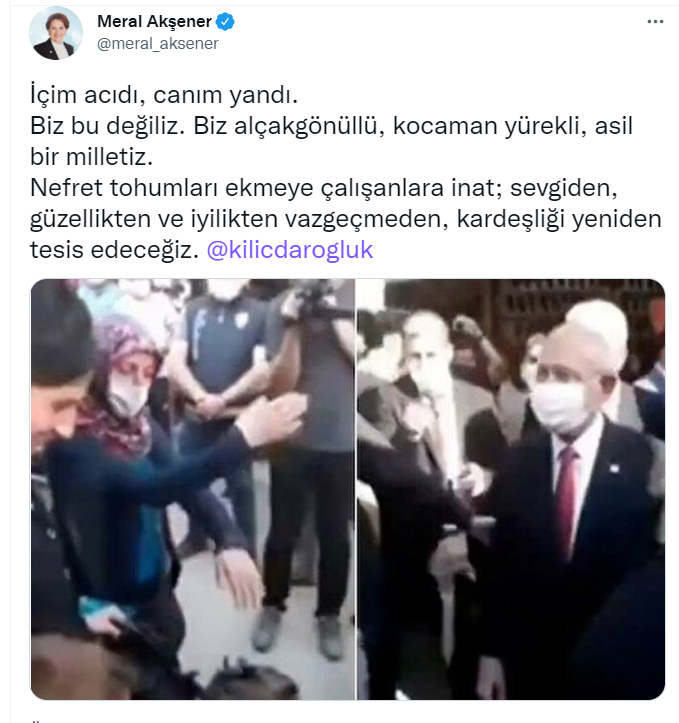 Akşener'den Kılıçdaroğlu'na bir bayanın reaksiyon göstermesi ile ilgili paylaşım: Nefret tohumları ekmeye çalışanlara inat kardeşliği tekrar tesis edeceğiz