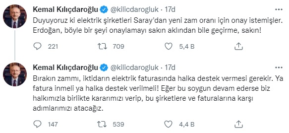 Kılıçdaroğlu’ndan Erdoğan’a elektrik artırımı uyarısı: Bu türlü bir şeyi onaylamayı sakın aklından bile geçirme, sakın!