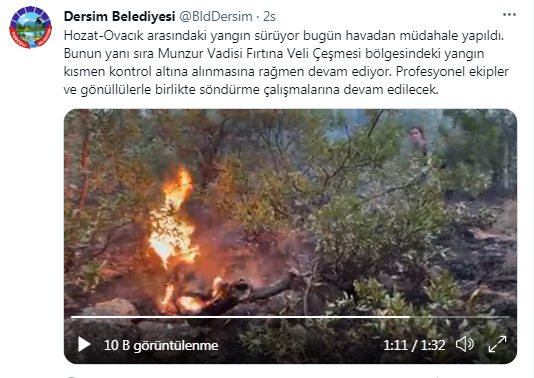 Tarkan'dan Tunceli'de süren orman yangınlarıyla ilgili paylaşım: Kalbim ve dualarım Dersim’le