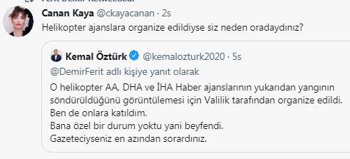 "Tunceli'de yangını bölgesine lokal gazetecilerin girmesi yasaktı" diyen Halk TV muhabiri Demir: HaberTürk muharriri Kemal Öztürk'e askeri helikopter tahsis edildi