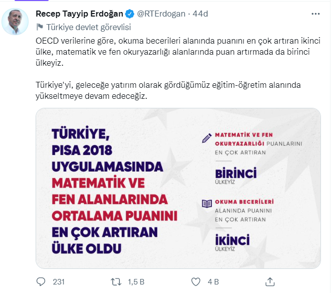 Erdoğan: Türkiye'yi eğitim öğretim alanında yükseltmeye devam edeceğiz