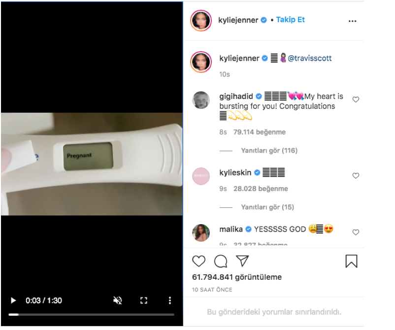 Kylie Jenner gebe olduğunu Instagram görüntüsüyle doğruladı