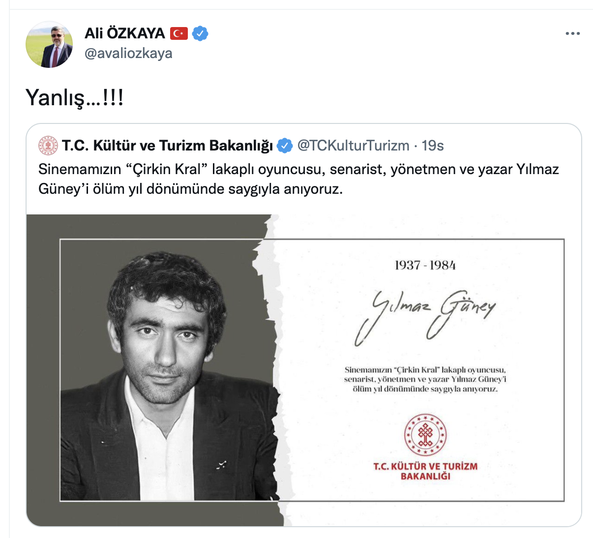 AKP milletvekili, Kültür Bakanlığı’nın Yılmaz Güney'i anmasını "yanlış" buldu